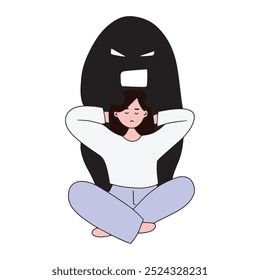 illustration of a woman experiencing depression and holding her head in her hands