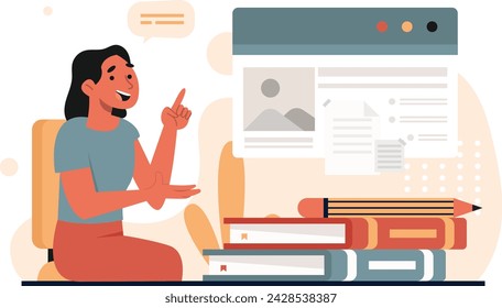 Illustration of a Woman Explaining a Lesson from a Website