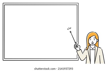 It is an illustration of a woman explaining using a whiteboard.
Vector data that is easy to edit.