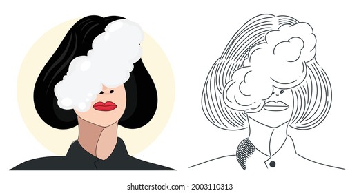 illustration of woman with eyes covered with clouds. usnseen concept vector illustration