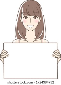 Illustration of a woman facing front with a smiling flip