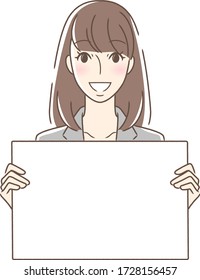 Illustration of a woman facing front with a smiling flip