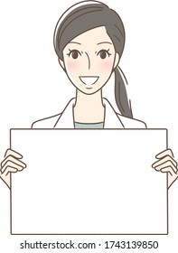 Illustration of a woman facing front with a smiling flip