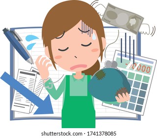 Illustration of a Woman Failing to Manage Money