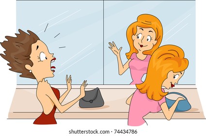 Illustration of a Woman Falling for a Mirror Trick