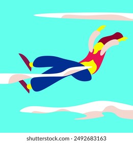 ILLUSTRATION OF A WOMAN FALLING FROM THE SKY. FLAT DESIGN, FLAT ILLUSTRATION