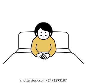 An illustration of a woman feeling down in bed