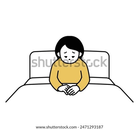 An illustration of a woman feeling down in bed