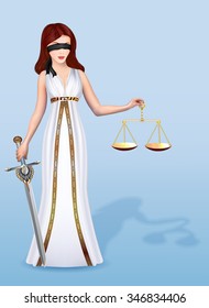 illustration of a woman Femida goddess of justice with scales and sword