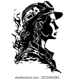 illustration of woman firefighter line art