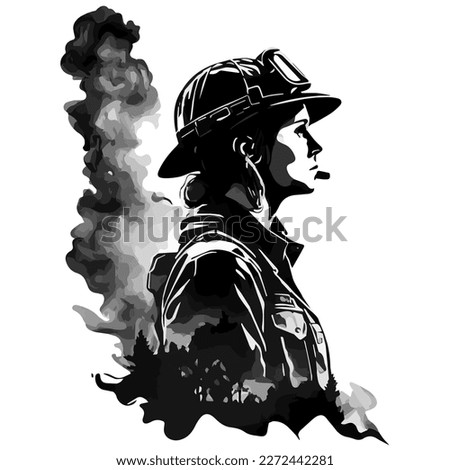 illustration of woman firefighter line art