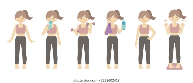 Illustration of a woman in fitness clothes set vector material.