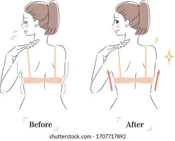 Illustration of a woman with a flabby back before and after