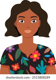 Illustration of a woman with floral shirt