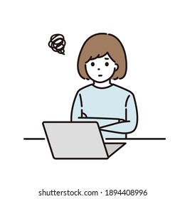 Illustration of a woman folding her arms in front of a computer