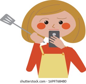 Illustration of a woman found a recipe on smart phone part5