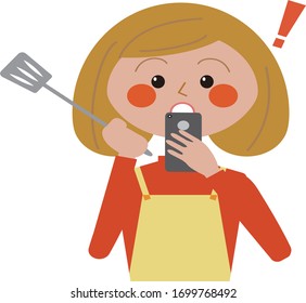 Illustration of a woman found a recipe on smart phone part4