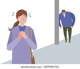 Illustration of a woman frightened by a stalker