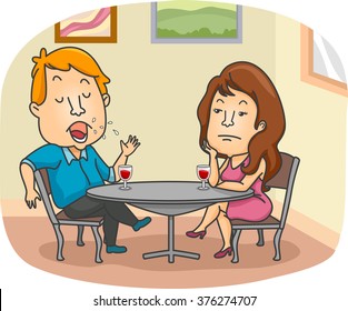 Illustration of a Woman Getting Bored Over Her Date's Endless Talking