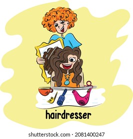 Illustration of woman getting hair care at hairdresser. Hairdresser illustration.
