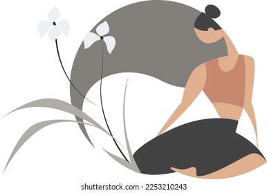 Illustration of woman, girl doing yoga, meditation. Flexible. Healthy lifestyle. Female cartoon characters - Poses 04