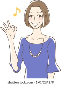 Illustration of a woman giving an OK sign with a smile