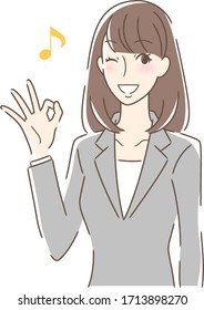 Illustration of a woman giving an OK sign with a smile