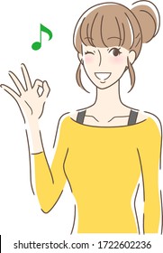 Illustration of a woman giving an OK sign with a smile