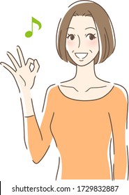 Illustration of a woman giving an OK sign with a smile