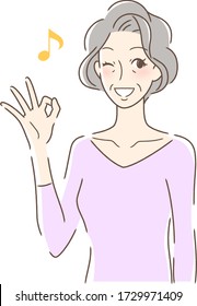 Illustration of a woman giving an OK sign with a smile