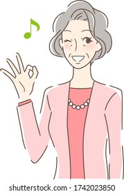 Illustration of a woman giving an OK sign with a smile