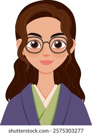 Illustration of a woman with glasses and brown hair