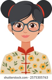 Illustration of a woman in glasses and floral attire