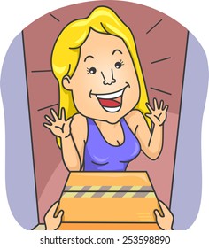 Illustration of a Woman Gleefully Receiving a Package