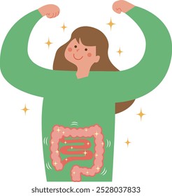 Ilustración de una mujer con buena salud intestinal