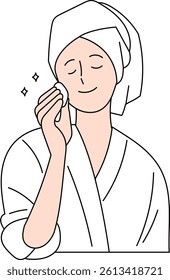 Illustration of a woman in a gown doing skin care.