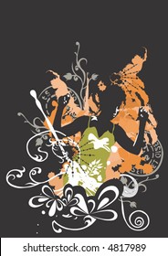 Illustration of a woman and grungy patterns