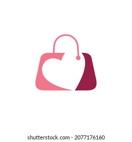 illustration of woman handbag combined with love symbol, vector art.