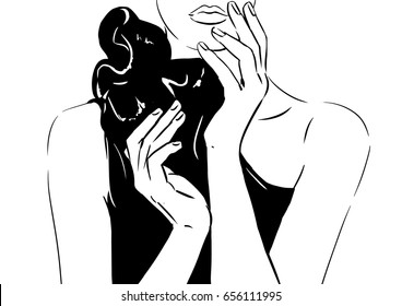 illustration of woman hands in black dress