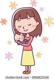 Illustration of a woman happily holding a baby