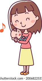 Illustration of a woman happily holding a baby