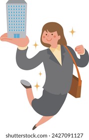 Illustration of a woman happily working at a company