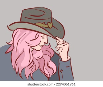 Illustration of woman in hat vector for card, decoration, illustration