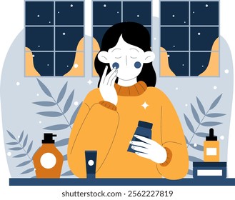 Illustration of a woman having a facial during winter. Vector flat illustration design with winter theme