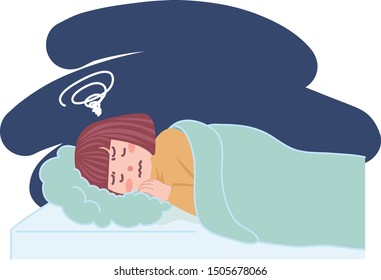
Illustration of a woman having a nightmare during sleep.