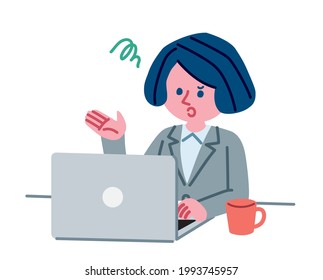 Illustration of a woman having trouble operating a computer