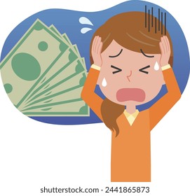 Illustration of a woman having trouble repaying her debts