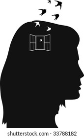 Illustration of woman head with her stress or depression