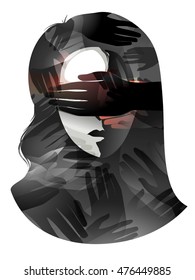 Illustration of a Woman With Her Eyes Being Covered - eps10