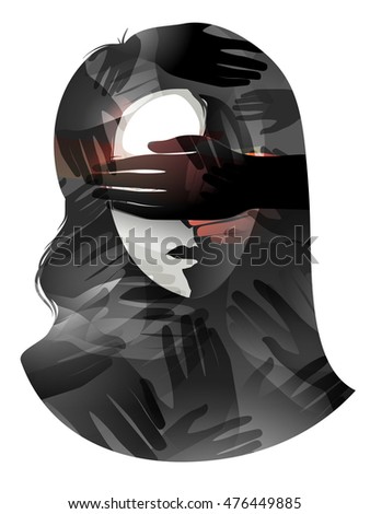 Illustration of a Woman With Her Eyes Being Covered - eps10